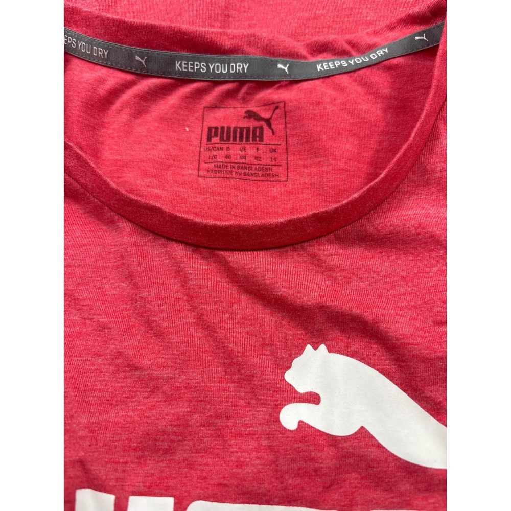 Puma Womens Big Logo Graphic T-Shirt Red Heathered Short Sleeve Active Tee L - Picture 2 of 2